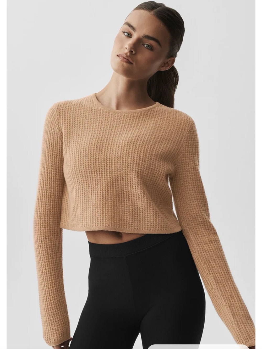 Alo yoga Cashmere Plush Waffle Cropped Long Sleeve  nwt size large